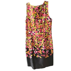 Chetta B Sleeveless Flowered Dress Size 6 Black with pink, yellow, green, white